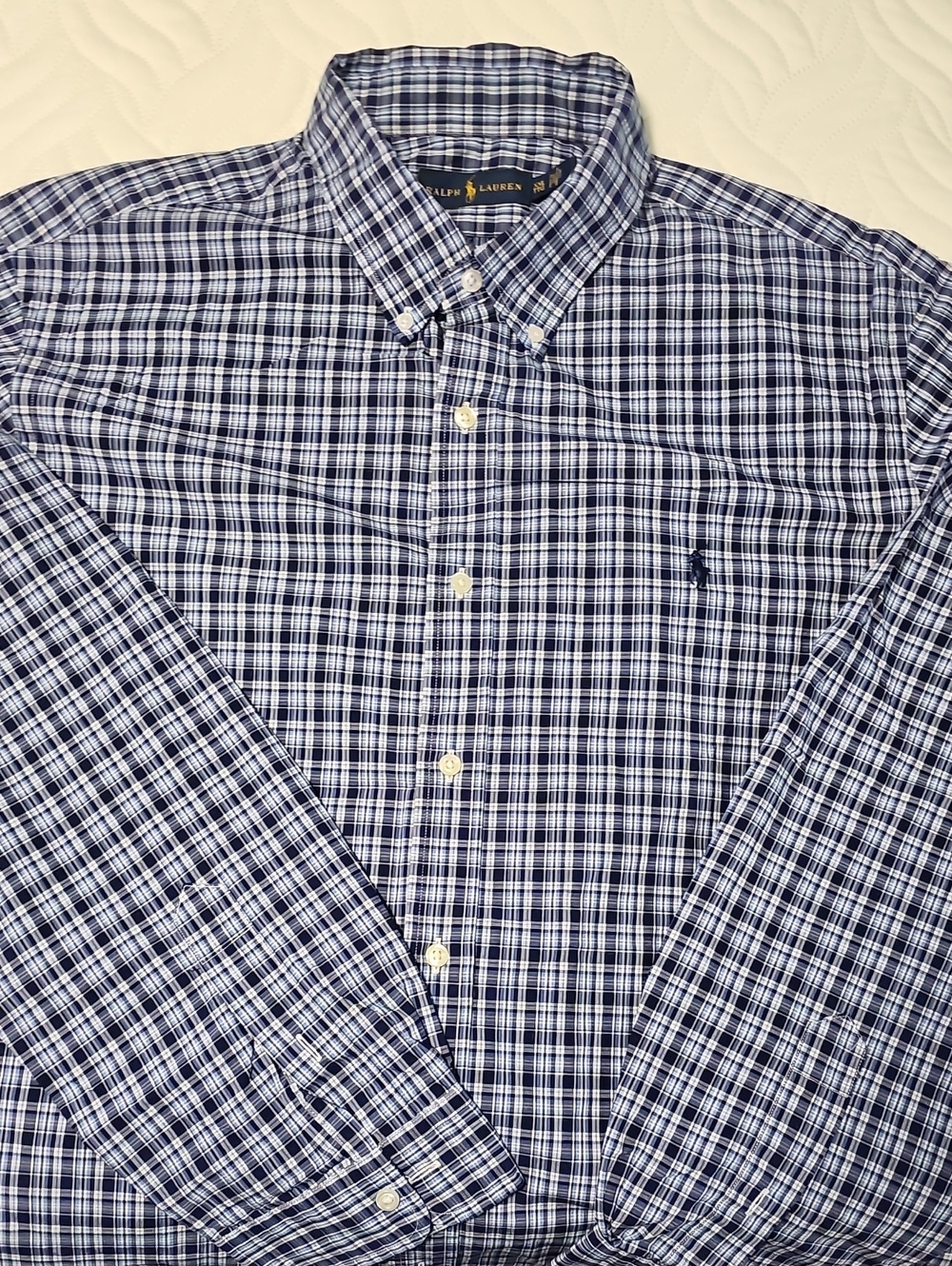 Ralph Lauren Navy and White Plaid Button-Down Shirt 2XL
